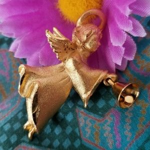 Vintage Giusti Gigio Angel bell brooch pin gold